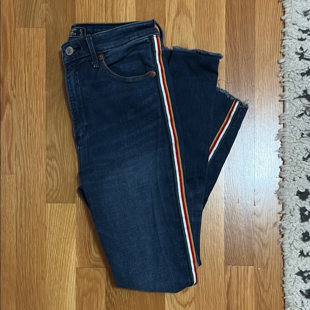 Abercrombie Stylish Blue Jeans with Red Stripe